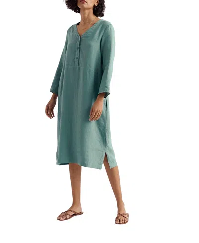 Seasalt Cornwall Dew Drop V-neck Linen Shift Dress In Green