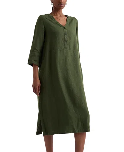 Seasalt Cornwall Dew Drop V-neck Linen Shift Dress In Green