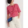 Seasalt Cornwall Early Orchid Stripe Cotton Rib Henley In Breton Scarlet Chalk