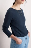 Seasalt Cornwall Easel Long Sleeve Stretch Organic Cotton Top In Blue
