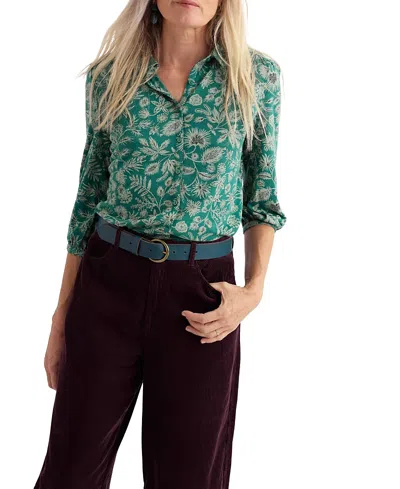 Seasalt Cornwall Embrace Collared 3/4 Sleeve Shirt In Green