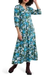Seasalt Cornwall Etta Floral Pleated Midi Dress In Paper Hellebores Forest Green