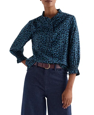 Seasalt Cornwall Feather Star Top In Dappled Leaves Light Indigo