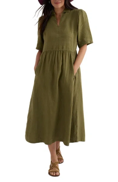 Seasalt Cornwall Fen Violet Linen Midi Shirtdress In Green