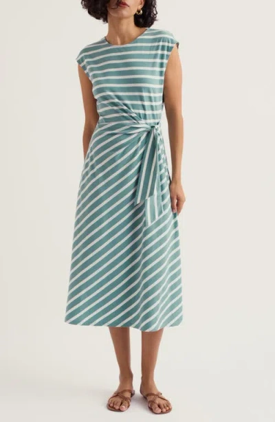 Seasalt Cornwall Fettling Stripe Tie Waist Jersey Midi Dress In Green