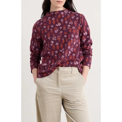 Seasalt Cornwall Field Glass Print Cotton Blend Mock Neck Top In Burgundy