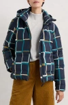 Seasalt Cornwall Field Path Waterproof Puffer Jacket In Window Panes Inkwell Blue