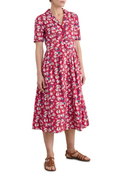 Seasalt Cornwall Floral Print Organic Cotton Midi Shirtdress In Parasol Floral Raspberry
