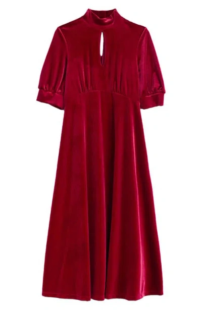 Seasalt Cornwall Four Lanes Puff Sleeve Velvet Dress In Dahlia