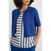 Seasalt Cornwall Gillan Creek Short Sleeve Organic Cotton Cardigan In Knit Melange Bright Marine