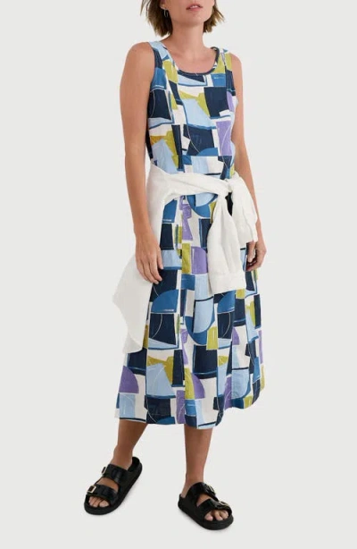 Seasalt Cornwall Grass Wave Print Sleeveless Linen Midi Dress