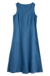 Seasalt Cornwall Grass Wave Sleeveless Linen Midi Dress In Blue