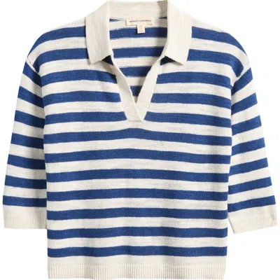 Seasalt Cornwall Gwynver Stripe Johnny Collar Sweater In Blue