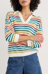 Seasalt Cornwall Gwynver Stripe Johnny Collar Sweater In Knit Mini Cornish Raspberry