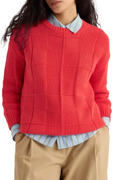 Seasalt Cornwall Hedge Rock Check Stitch Organic Cotton Blend Sweater In Red