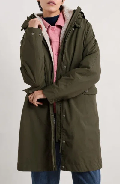 Seasalt Cornwall Holdfast Waterproof Hooded Parka With Removable High Pile Fleece Vest In Highland Green