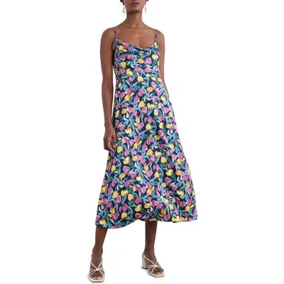 Seasalt Cornwall Housel Bay Print Satin Midi Dress In Collaged Tulips Maritime