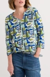 Seasalt Cornwall Kellow Print Three Quarter Sleeve Jersey Top In Blue