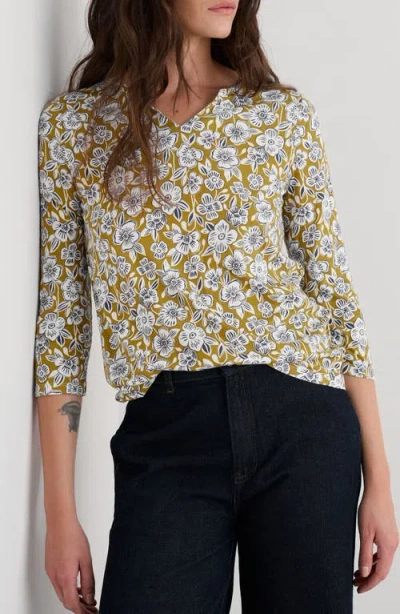 Seasalt Cornwall Kellow Print Three Quarter Sleeve Jersey Top In Yellow