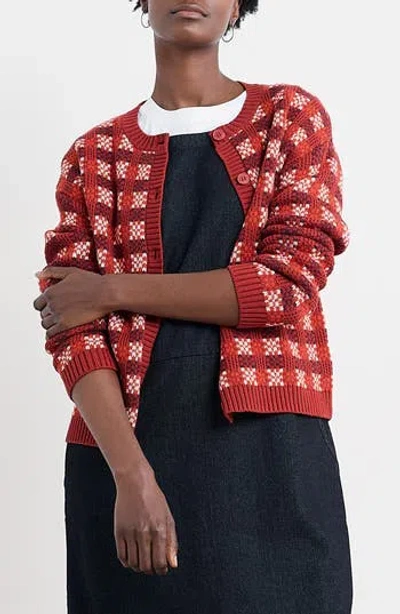 Seasalt Cornwall Kensa Check Organic Cotton Jacquard Cardigan In Brown