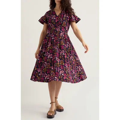 Seasalt Cornwall Kerthen Woods Floral Organic Cotton Button-up Midi Dress In Multi