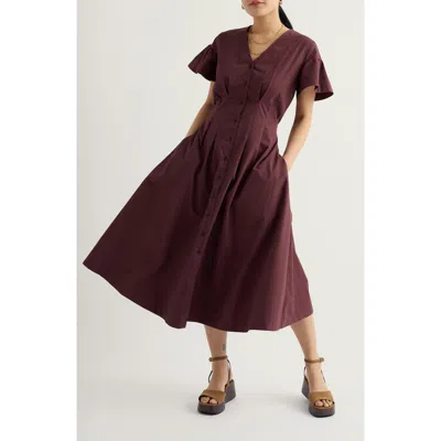 Seasalt Cornwall Kerthen Woods Organic Cotton Button-up Midi Dress In Brown