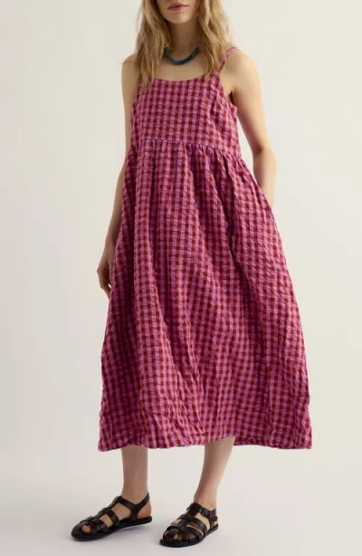 Seasalt Cornwall Laity Gingham Organic Cotton Midi Dress In Pink