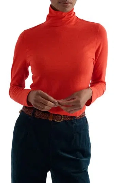 Seasalt Cornwall Landing Turtleneck Stretch Organic Cotton Top In Red