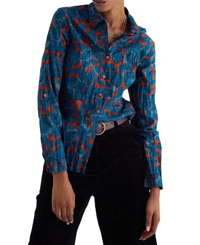 Seasalt Cornwall Larissa Crinkled Cotton 3/4 Sleeve Shirt In Blue