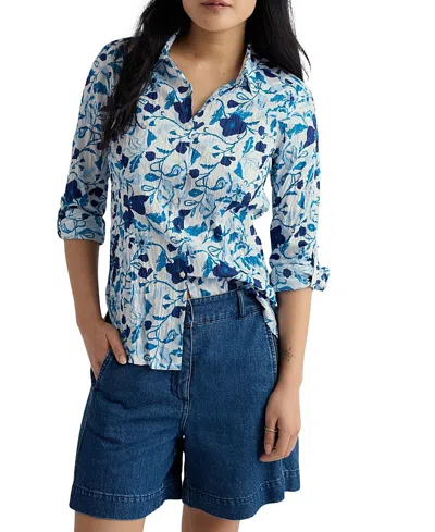 Seasalt Cornwall Larissa Crinkled Cotton 3/4 Sleeve Shirt In Blue