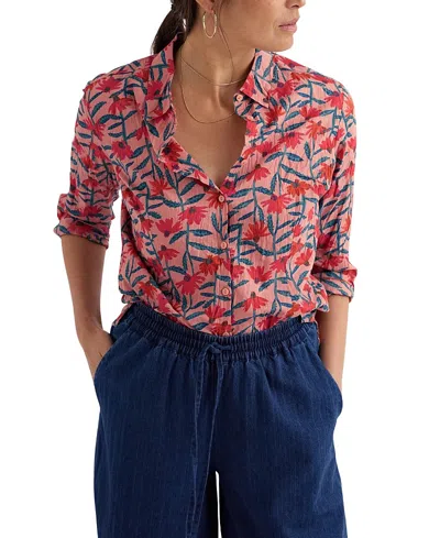 Seasalt Cornwall Larissa Crinkled Cotton 3/4 Sleeve Shirt In Brown