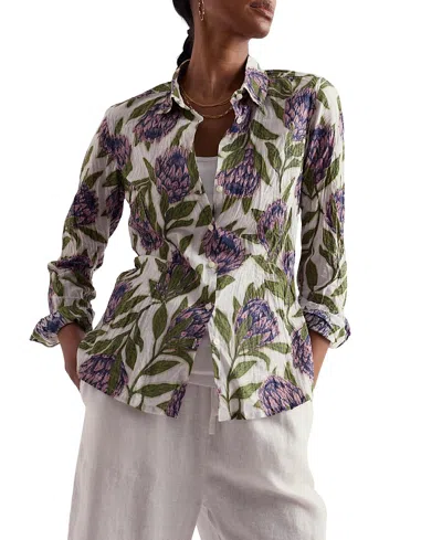 Seasalt Cornwall Larissa Crinkled Cotton 3/4 Sleeve Shirt In Multi