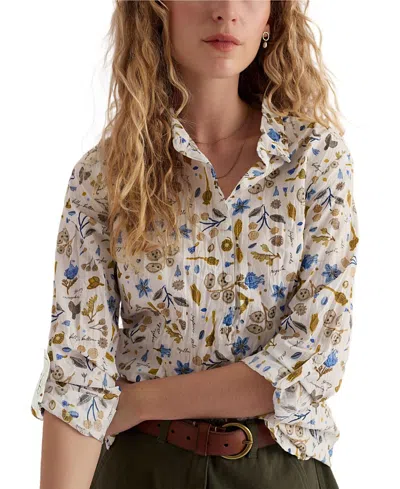Seasalt Cornwall Larissa Crinkled Cotton 3/4 Sleeve Shirt In Multi