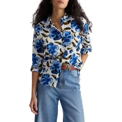 Seasalt Cornwall Larissa Crinkled Floral Organic Cotton Button-up Shirt In Blue