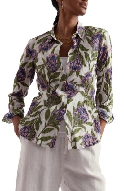 Seasalt Cornwall Larissa Crinkled Floral Organic Cotton Button-up Shirt In Green