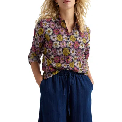 Seasalt Cornwall Larissa Crinkled Floral Organic Cotton Button-up Shirt In Blue