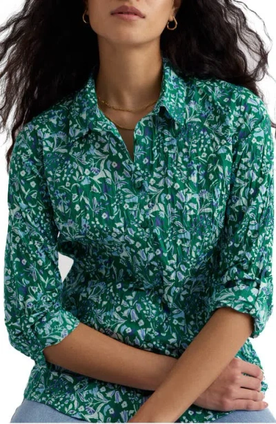 Seasalt Cornwall Larissa Crinkled Floral Organic Cotton Button-up Shirt In Green