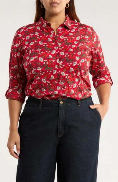 Seasalt Cornwall Larissa Printed Organic Cotton Button-up Shirt In Red