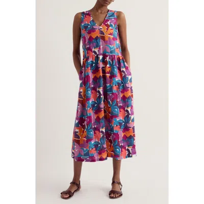 Seasalt Cornwall Lowland Heather Floral Linen Midi Dress In Multi