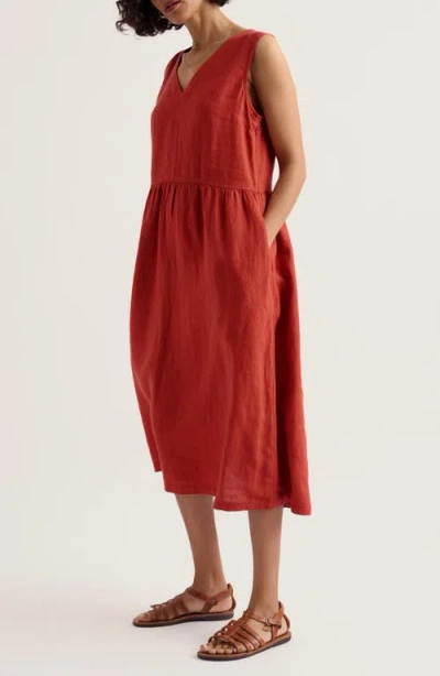 Seasalt Cornwall Lowland Heather Linen Midi Dress In Red