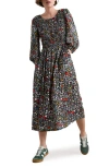 Seasalt Cornwall Meadowsweet Floral Smocked Long Sleeve Midi Dress