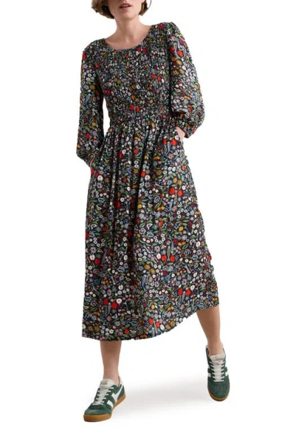 SEASALT CORNWALL SEASALT CORNWALL MEADOWSWEET FLORAL SMOCKED LONG SLEEVE MIDI DRESS