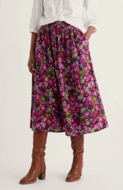Seasalt Cornwall Mevagissey Organic Cotton Midi Skirt In Sketchbook Blooms Rosa