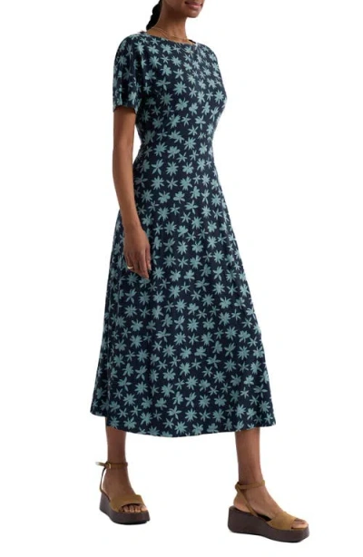 Seasalt Cornwall Mirva Floral Stretch Organic Cotton Jersey Midi Dress In Blue