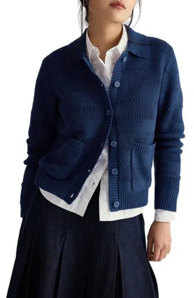 Seasalt Cornwall Nut Lane Collared Organic Cotton Cardigan In Blue