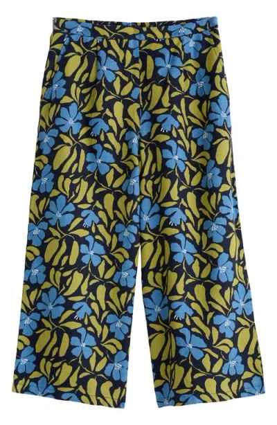 Seasalt Cornwall Peaceful Haven Linen Culottes In Leafy Floral Maritime