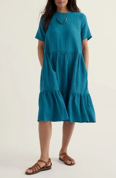 Seasalt Cornwall Pebble Comb Organic Cotton Double Gauze Dress In Blue