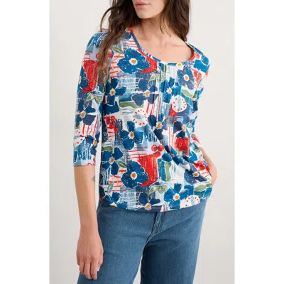 Seasalt Cornwall Penhollow Floral Organic Cotton Pintuck Top In Blue