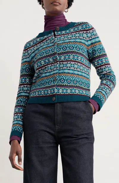 Seasalt Cornwall Percella Cove Fair Isle Merino Wool Blend Cardigan In Green