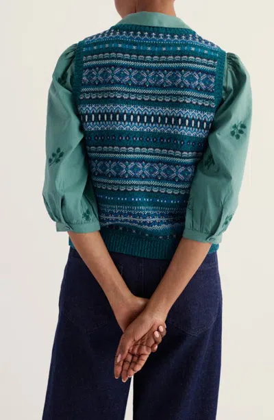 Seasalt Cornwall Percella Cove Fair Isle Sweater Vest In Larkspur Loch Multi